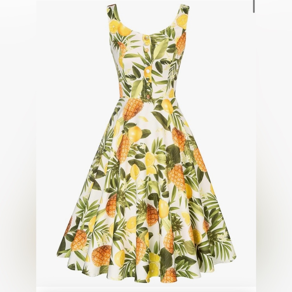 Tropical Print Sleeveless Dress